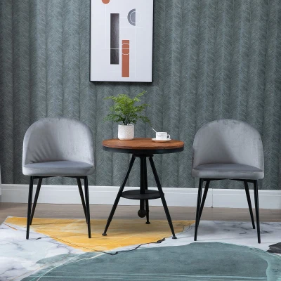 HOMCOM Conjunto de 2 Cadeiras de Sala de Jantar com Asento e Encosto Acolchoados Estofadas em Veludo 49x50x77 cm Cinza