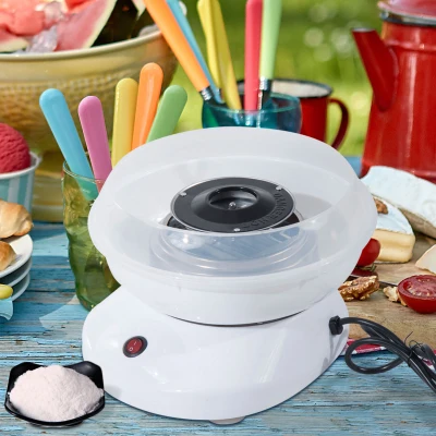 HOMCOM Máquina de Algodão Doce Potência 450W-550W Doce com Colher Medidora e 10 Palitos de Bambu 27x26x18cm Branco