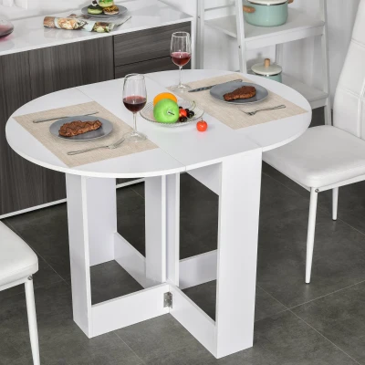 HOMCOM Mesa de Sala de Jantar Dobrável com 2 Laterais Mesa Auxiliar de Madeira para Cozinha Sala de Estar 104x76x73,7 cm Branca