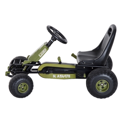HOMCOM Carro de Pedais Desportivo com Assento Ajustável Embraiagem e Travão para Crianças acima de 3 Anos Carga 35kg 99x65x56cm Quadro de Aço Preto e Verde