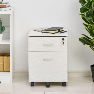 Vinsetto Bloco de Gavetas de Madeira Móvel para Arquivos de Escritório com 2 Gavetas para Escritório Secretaria 41x39x58cm Branco