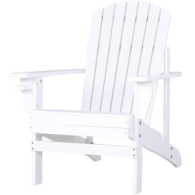 Outsunny Cadeira Adirondack de Madeira Cadeira de Jardim com Apoio para os Braços Encosto Alto para Terraço balcão Exterior 72,5x97x96cm Branco