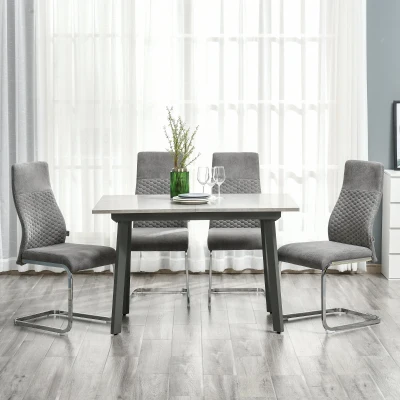 HOMCOM Conjunto de 4 Cadeiras de Sala de Jantar Estofadas em Veludo com Assento Acolchoado e Pés de Metal Cadeiras Cantilever Modernas 45x61x98cm Cinza