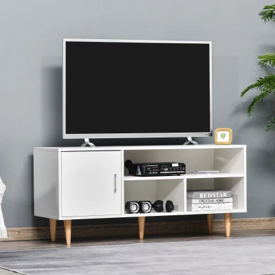 HOMCOM Móvel de TV para Televisores de até 60” Móvel de Sala de Estar Moderno com Armário 3 Compartimentos 120x40x55cm Branco