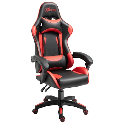 Vinsetto Cadeira de Gaming para Escritório Ergonômica Reclinável e Altura Ajustável com Encosto Alto Apoio para a Cabeça e Braços 66x66x128-138cm Vermelho