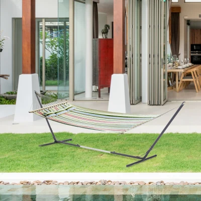Outsunny Suporte para rede de jardim ajustável no comprimento 313-388x109x116 cm Estrutura metálica para interior e exterior Máx. 120 kg