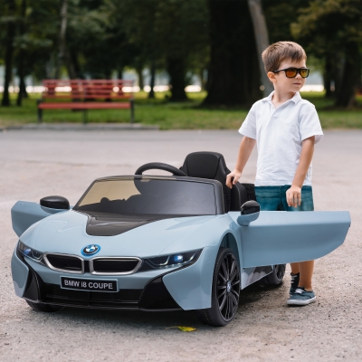 HOMCOM Carro Elétrico BMW I8 COUPE para Crianças com Bateria 6V Controlo Remoto e Manual Música MP3 e Faróis 115x72,5x46 cm Azul