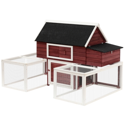 PawHut Galinheiro externo de madeira com 2 gabinetes para execução rampa e ninho com telhado de asfalto 290x71x119 cm Vermelho