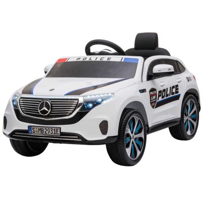 HOMCOM Coche Eléctrico de Policía para Niños Mercedes EQC Batería 12V +3 Años con Mando a Distancia Música Bocina y Faros Doble Apertura 106x68x53 cm Blanco