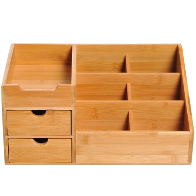 HOMCOM Organizador para Secretária de Bambu Sistema de Secretária Organizador de Mesa de Escritório Polivalente 33x20,5x15,5 cm