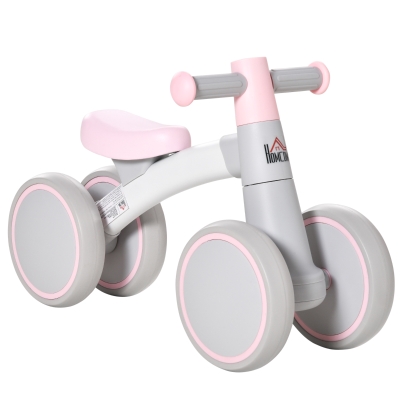 HOMCOM Bicicleta sem Pedais para Crianças de 1-3 Anos Bicicleta de Equilíbrio com 4 Rodas Leves Carro Andador Infantil 60x24x37cm carga 20kg Rosa