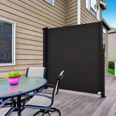 Outsunny Toldo Lateral Retrátil de Exterior 350x180cm Toldo de Privacidade Extensível com Proteção Solar para Jardim Balcão Cinza Escuro