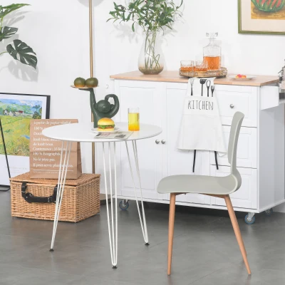 HOMCOM Mesa de Sala de Jantar Redonda com Pés em Forma de Garfo Metálicos Estilo Moderno para Cozinha Sala de Estar Cafeteria Ø70x75cm Branco