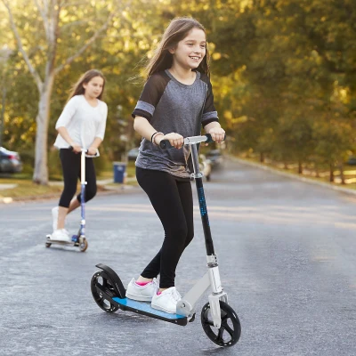 HOMCOM Trotinete para Crianças Scooter Dobrável Guiador Regulável Quadro Alumínio Leve e Estável Carga 100kg Branca - 68x34x60-73,5cm