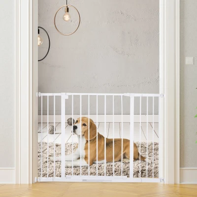 PawHut Barreira de Segurança para Animais de Estimação Extensível para Escadas e Portas Barreira de Segurança para Cães 76-107x76 cm Branco