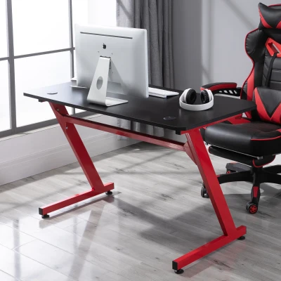 HOMCOM Secretária gaming com suporte de copo Gancho Almofadas 120x65x74,5 cm