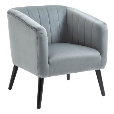 HOMCOM Poltrona nórdica acolchoada estofada em madeira de veludo vintage com pernas e apoios de braços 71x49x94 cm Cinza