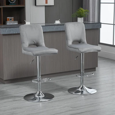 HOMCOM Conjunto de 2 Bancos de Bar Cadeiras Altas com Altura Ajustável e Giratórios com Estrutura de Metal e Apoio para os Pés 41x51x97-117cm Cinza