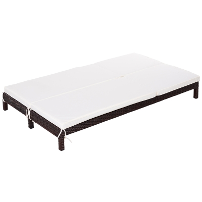 Outsunny Conjunto de Espreguiçadeiras Exterior de Vime 2 Lugares com Almofadas Acolchoadas Resistente à Água com Encosto Ajustável em 5 Níveis Suporta 220kg 195x120x28cm Marrom e Branco Creme