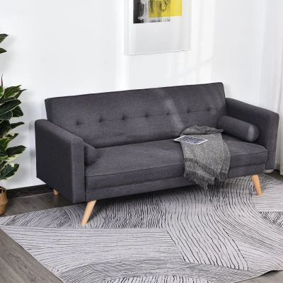 HOMCOM Sofá- cama 3 lugares com apoio de braços Pernas levantadas 187x90x86.5 Cinza