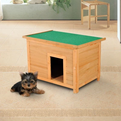 PawHut Casa para Cães de Madeira Casa para Animais de Estimação Elevada com Teto Asfáltico Abatível Impermeável e 4 pés Antiderrapantes 82x58x58cm Madeira