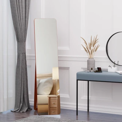 HOMCOM Espelho de pé de Corpo Inteiro Retangular Espelho de Parede com 2 Formas de Uso Estrutura de Madeira de Pinho para Dormitórios Sala de Estar Corredor 37x43x156cm Nogueira