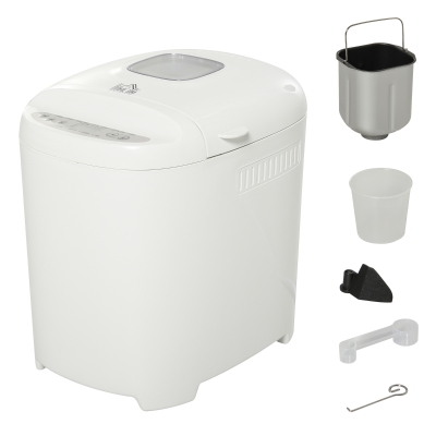 HOMCOM Máquina de Pão Automática com 11 Programas para Pães e Doces com Tela de LCD Temporizador programável de 13 horas em Aço Inoxidável 29,6x23,3x29,2 cm Branco