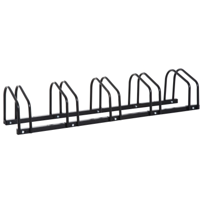HOMCOM Estacionamento para 5 Bicicletas Suporte de Aço para Estacionar Bicicletas no chão para Interior e Exterior 130x33x27cm Preto