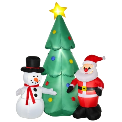 HOMCOM Árvore de Natal Inflável 185cm com Luzes LED Papai Noel e Boneco de Neve Infláveis Decoração de Natal Iluminada Interior e Exterior 105x145x185cm Multicolor