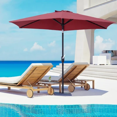 Outsunny Chapéu de Sol de Jardim Ø270x235cm Chapéu de Sol de Alumínio Reclinável com Manivela e 6 Hastes para Terraço Exterior Balcão Vermelho Escuro