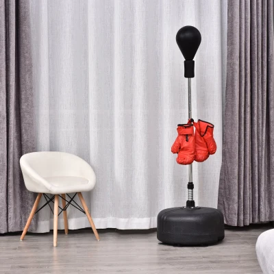 HOMCOM Punching Ball Ajustável em Altura com Base Recarregável Punching Ball de Boxe com Suporte e Luvas Ø48x136-154 cm Preto