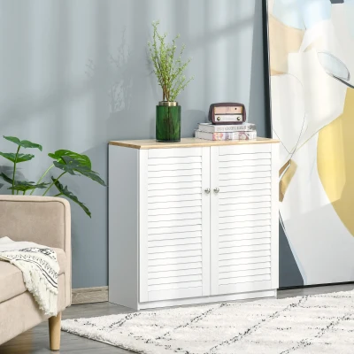 HOMCOM Aparador de 2 Portas Desenho de Persiana com Prateleira Ajustável Armário Auxiliar de Armazenamento Moderno para Sala de Estar Dormitório 80x30x78,5cm Branco