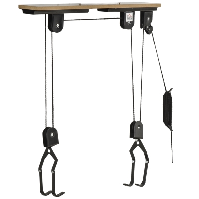 HOMCOM Suporte de bicicletas de teto Roldanas Cordas Altura Ajustável 25,1x 8,7x 1,5 cm carga 20kg