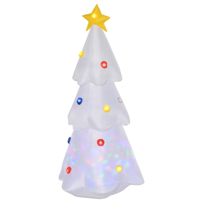 HOMCOM Árvore de Natal Inflável 122cm de Altura com Luzes LED e Inflador Decoração de Natal para Interiores Exteriores 60x51x122cm Branco