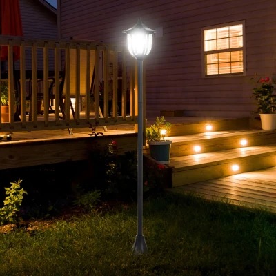 Outsunny Candeeiro Solar com Painel Solar Candeeiro de Jardim com 6 LEDS Autonomia 6-8 horas Ø26x177 cm Preto