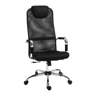 Vinsetto Cadeira de escritório ergonômica basculante e giratória com altura de assento ajustável com encosto de cabeça e malha de encosto alto 65,5x62,5x117-127 cm Preto