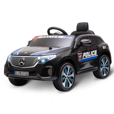 HOMCOM Carro de Polícia Elétrico para Crianças acima de 3 anos Mercedes EQC Bateria 12V com Controle Remoto Dupla Abertura 106x68x53 cm Preto