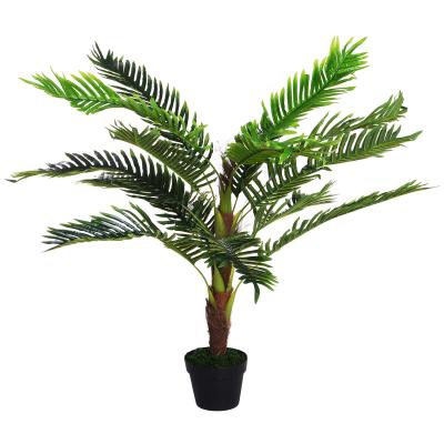 Outsunny Cycas Artificial 123cm con Cañas Naturales Árbol Planta Decorativa Sintética con Maceta Casa Terraza Jardín Decoración