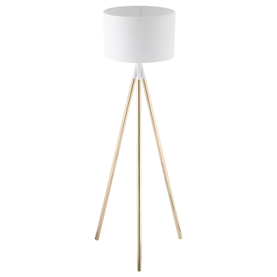 Lampadaire trépied style art déco H.144 cm métal doré abat-jour blanc
