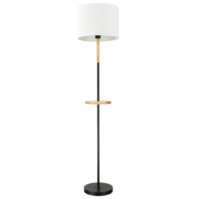 Lampadaire étagère style industriel métal noir bois hévéa blanc