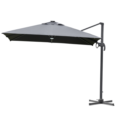 Parasol déporté LED carré inclinable pivotant 360°