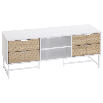 Meuble TV style graphique 2 niches 4 tiroirs aspect bois
