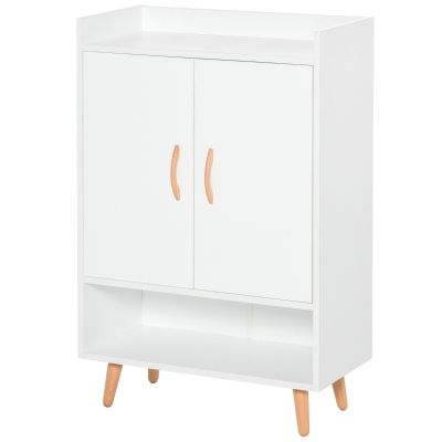 Meuble à chaussures scandinave placard 2 portes 4 étagères blanc