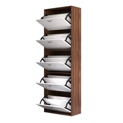 HOMCOM Meuble à Chaussures Étagère 30 Paires 5 Portes Abattante 60x28x189cm
