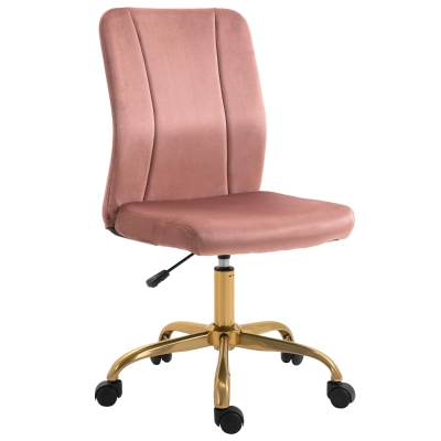 Chaise de bureau style Art déco métal doré velours rose poudré