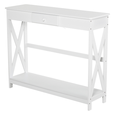 Console néo-rétro tiroir + étagère MDF blanc