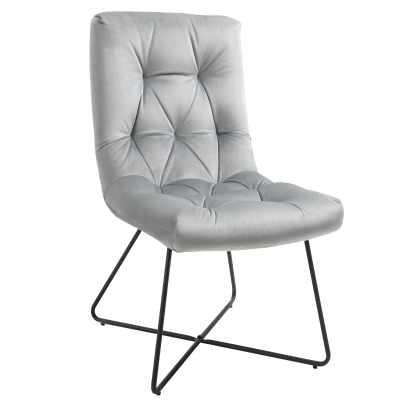 Chaise design néo-rétro capitonné piètement croisé métal noir velours
