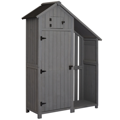 Armoire abri de jardin avec range-bûches toit bitumé bois pin traité gris