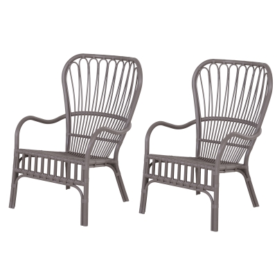 Lot de 2 fauteuils lounge de jardin style néo-rétro gris