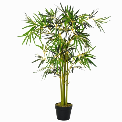 Outsunny Bambou artificiel hauteur 1,2 m 552 feuilles & lichen denses réalistes pot inclus noir